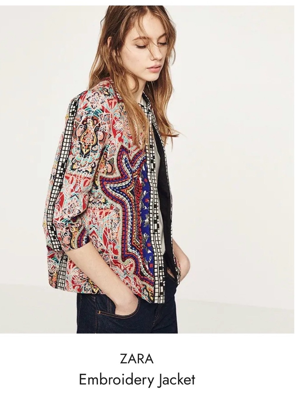 ZARA Multicolor floral Embroidered Paisley open front Jacket size M